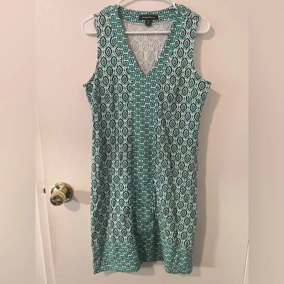 Tommy Bahama Pima Cotton Geometric Pattern Dress V-Neck Size Small Teal Green - Picture 1 of 10